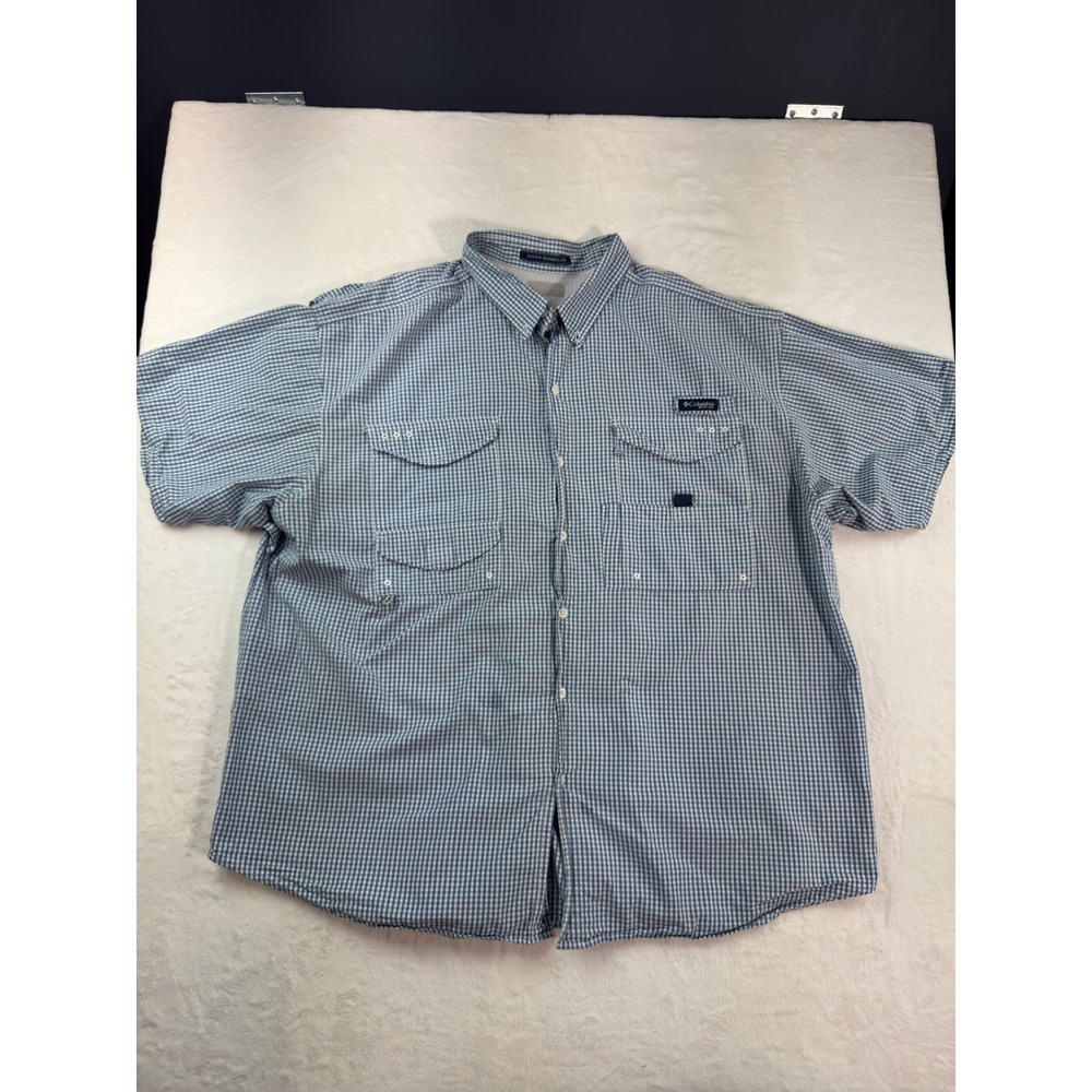 Columbia PFG Super Bonehead Fishing Shirt Mens 3XL Blue Gingham SS FS7272